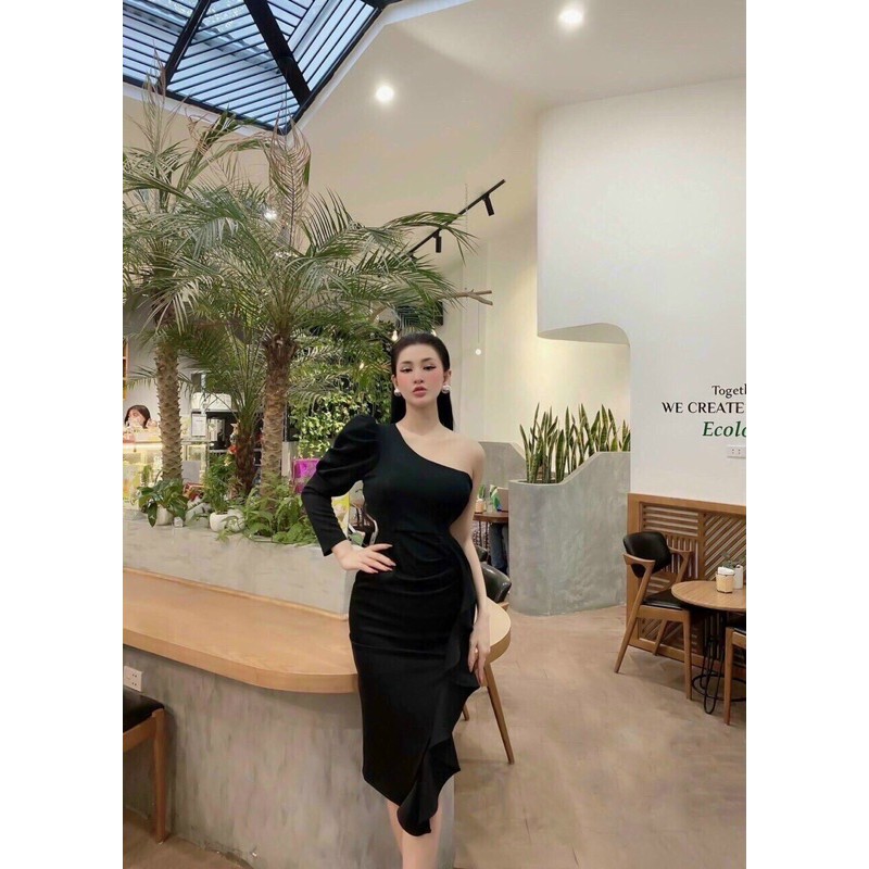 (ẢNH THẬT)ĐẦM LỆCH VAI TAY DÀI MÚT NGỰC GIÁ RẺ | BigBuy360 - bigbuy360.vn