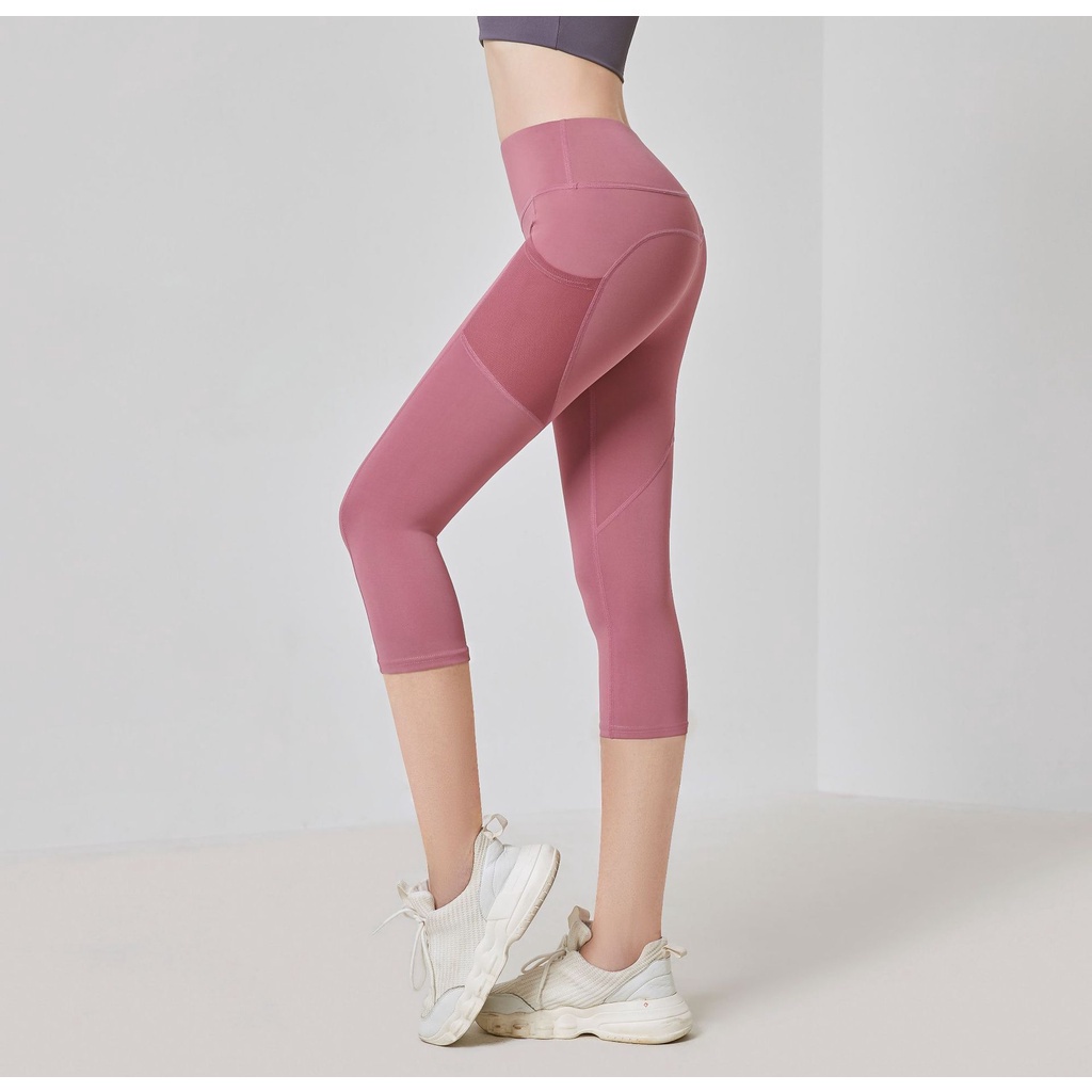 Quần Legging Thể Thao Lưng Cao Phối Túi Lưới Màu Sắc Trơn Cho Nữ