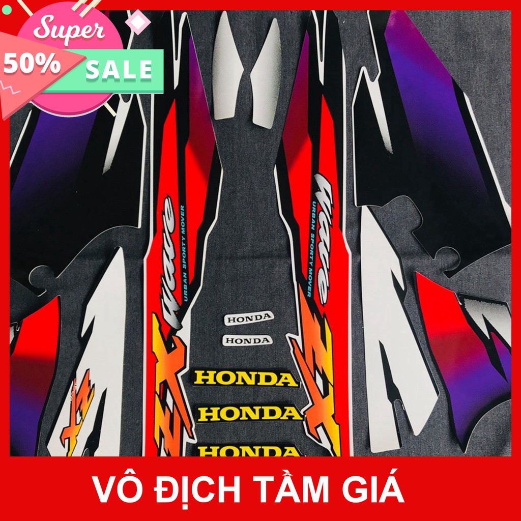 [GIÁ GỐC]  BỘ TEM DÁN XE MÁY HONDA WAVE ZX ZIN TEM 3 LỚP MÀU ĐỎ CHỮ ZX VÀNG