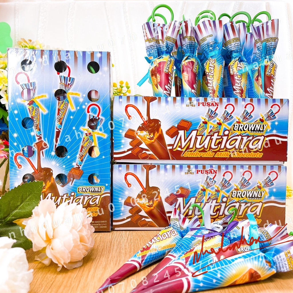 Lẻ 1 cây kẹo sô cô la hình cây dù/ chiếc ô xinh xắn Mutiara Indonesia cây 15gam