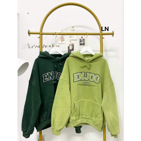 Áo nỉ hoodies in chữ ENJOG mũ 2 lớp