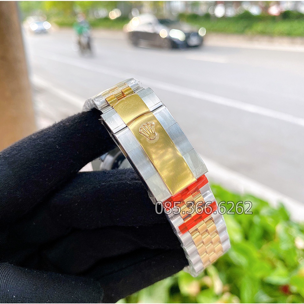 Đồng hồ nam Rolex cơ Automatic máy nhật mẫu Classic mặt vàng viền dá dây demi size 40-41mm