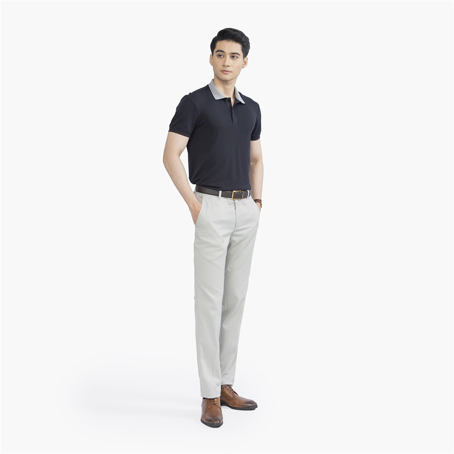 Áo thun polo nam Aristino APS121S2 phông ngắn tay có cổ bẻ dáng slim fit ôm nhẹ màu đen viền cổ xám vải Cupro cao cấp