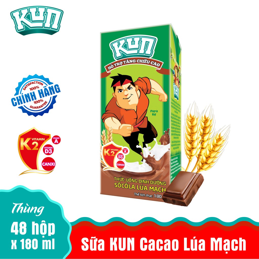 Sữa KUN Sôcôla Lúa Mạch Thùng 48 Hộp x180ml