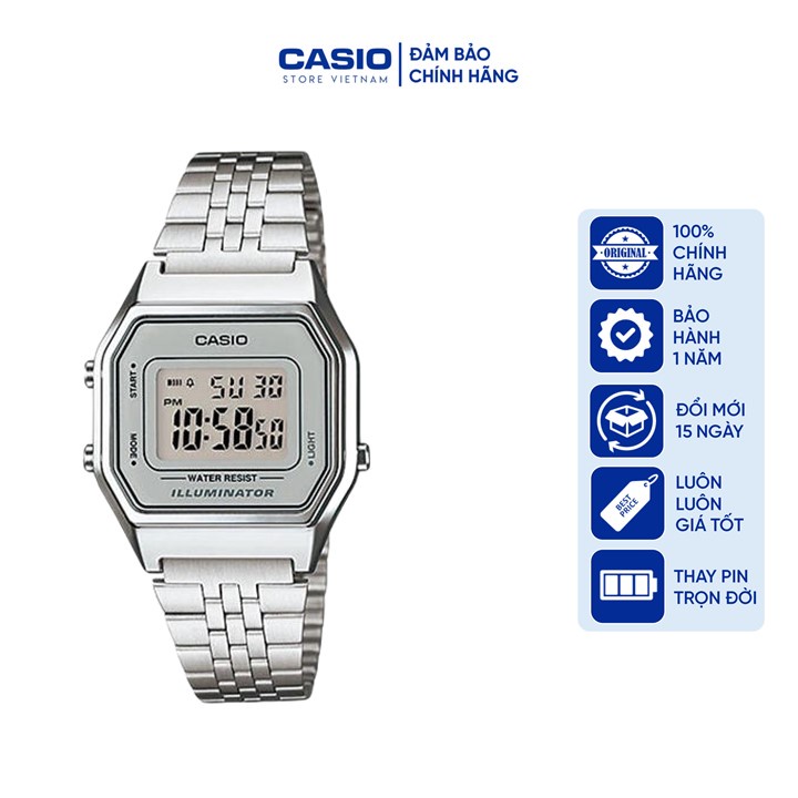 Đồng Hồ Nữ Casio LA680WA-7DF, đồng hồ chính hãng, bạc mặt bạc
