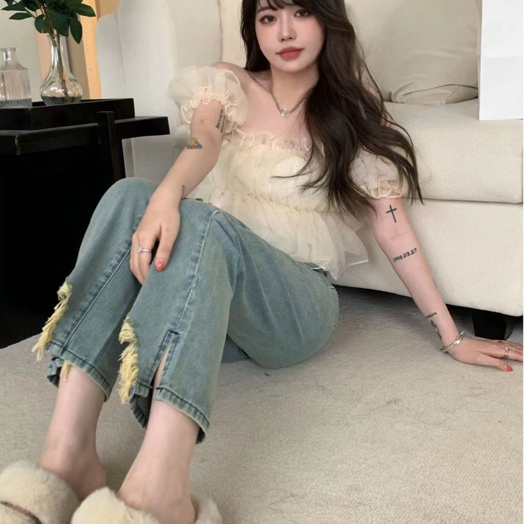 Quần jean SUXI lưng cao màu sắc đơn giản dễ phối đồ cho nữ