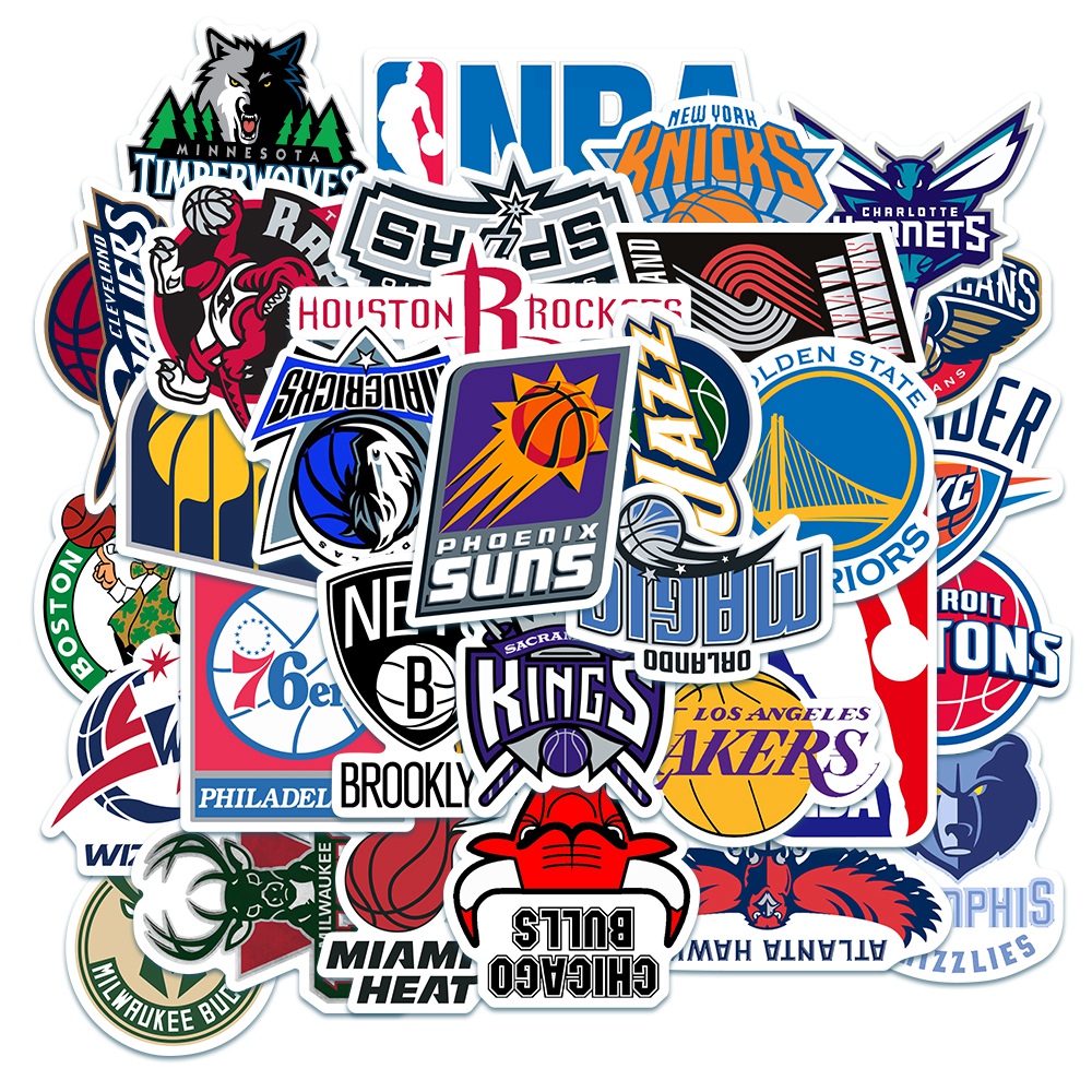Bộ 32 miếng dán logo in họa tiết các đội bóng rổ NBA