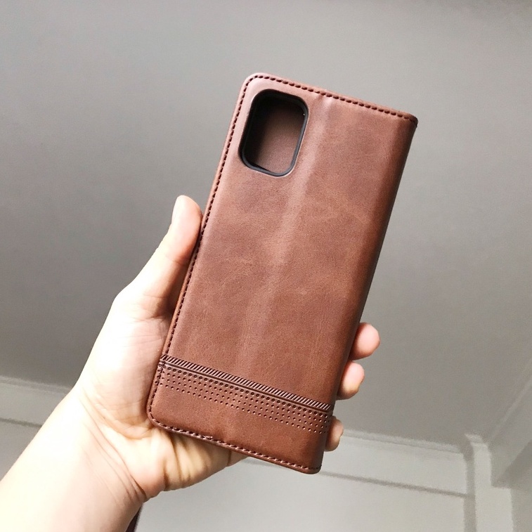 Bao da ốp lưng điện thoại Samsung M51 A22 kèm ví gập nắp da thật mềm mịn - azns