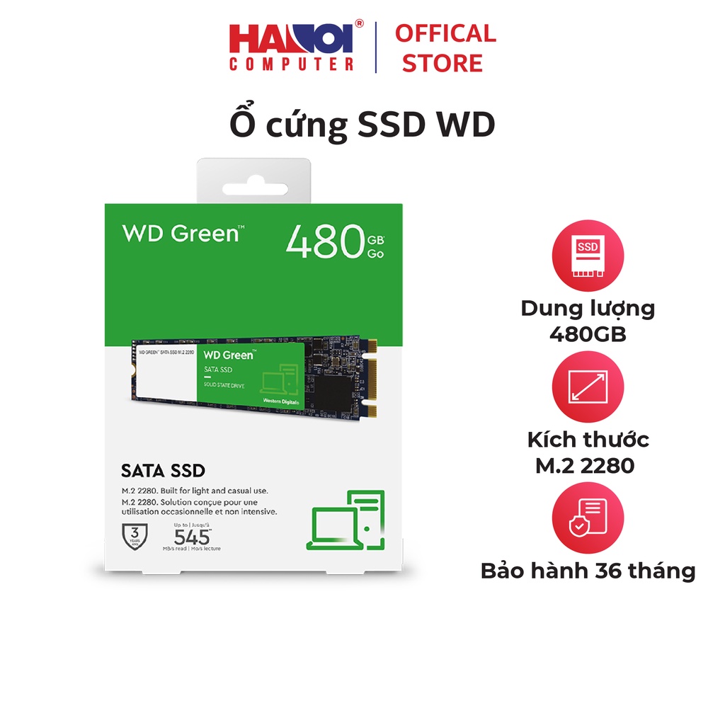 Ổ cứng SSD WD Green 480GB M.2 2280 (Đọc 540MB/s - Ghi 450MB/s) - (WDS480G2G0B)