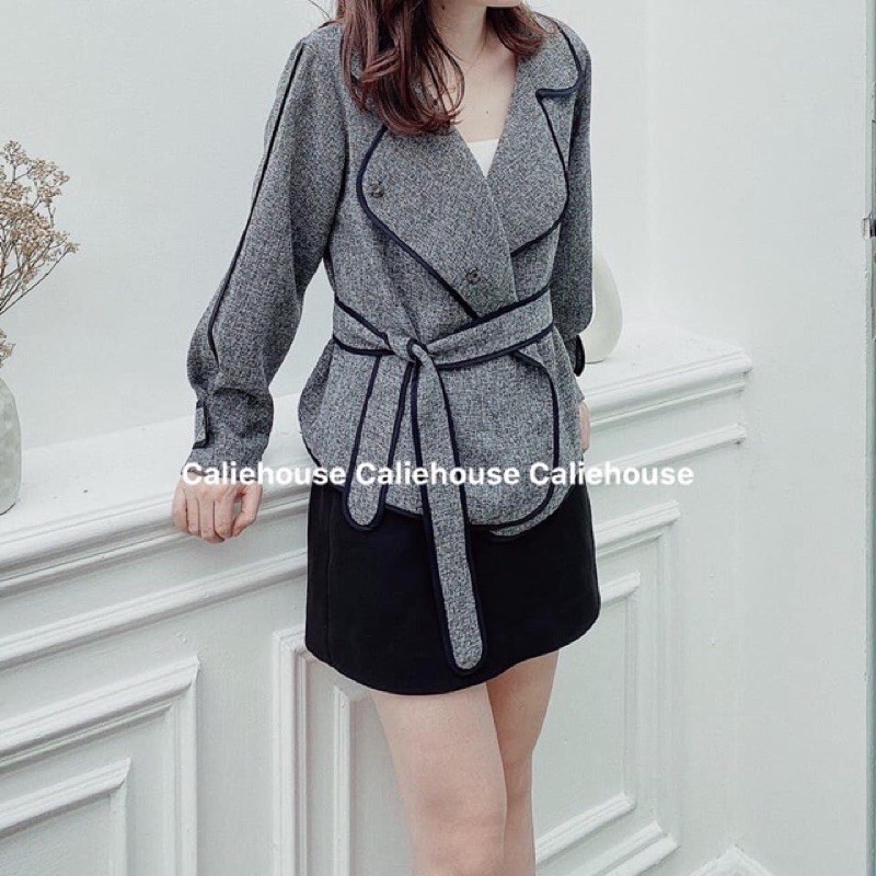 Áo khoác dạ mỏng kèm đai