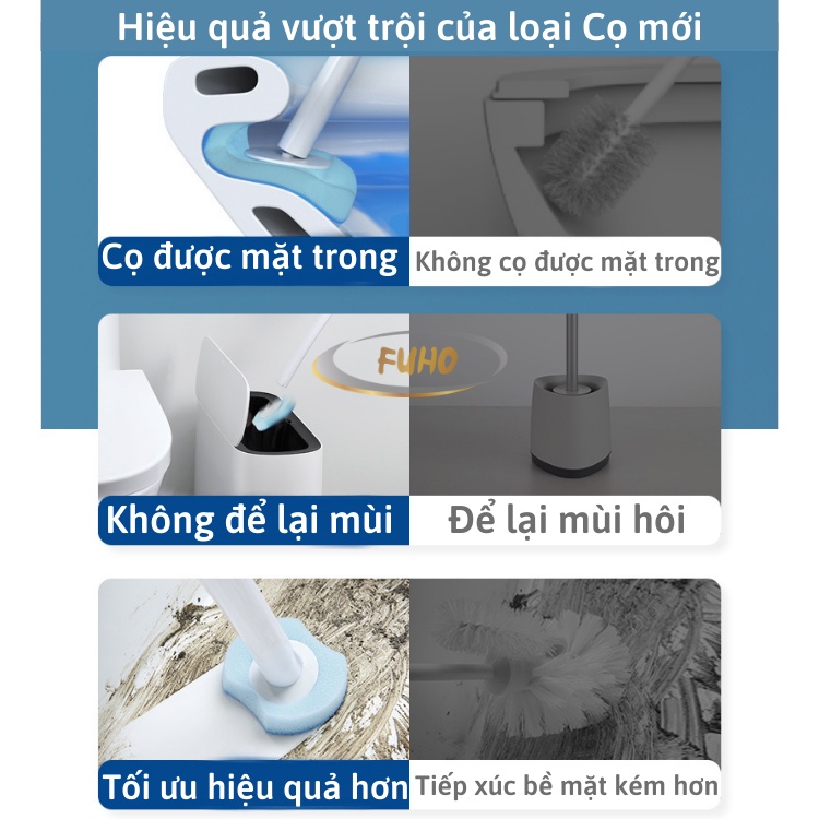 Chổi cọ nhà vệ sinh FUHO, lau chùi bồn cầu thông minh tiện dụng, dán tường đổi trả miễn phí