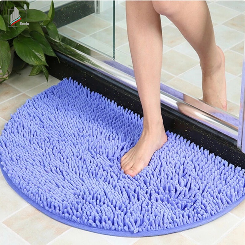 Thảm chùi chân MENGNI Chenille hình bán nguyệt thấm hút tốt chống trượt thích hợp cho phòng ngủ / nhà vệ sinh