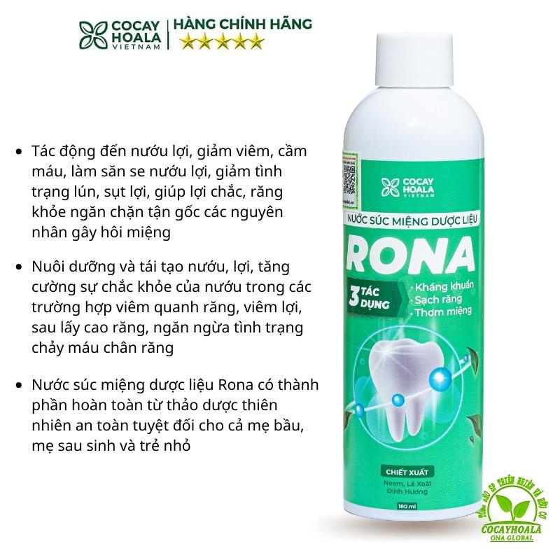 Nước Súc Miệng Thảo Dược Cỏ Cây Hoa lá Nước Súc Miệng Dược Liệu Rona thơm miệng ngăn chảy máu chân răng chai 180ml