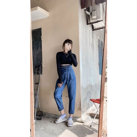 Quần jean beggy cạp đôi 3 cúc lưng cao