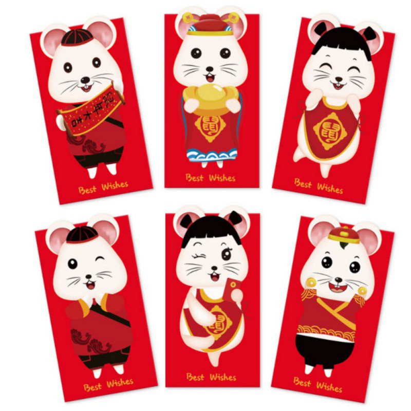 Set 6 Bao Lì Xì Màu Đỏ Phong Cách Trung Hoa