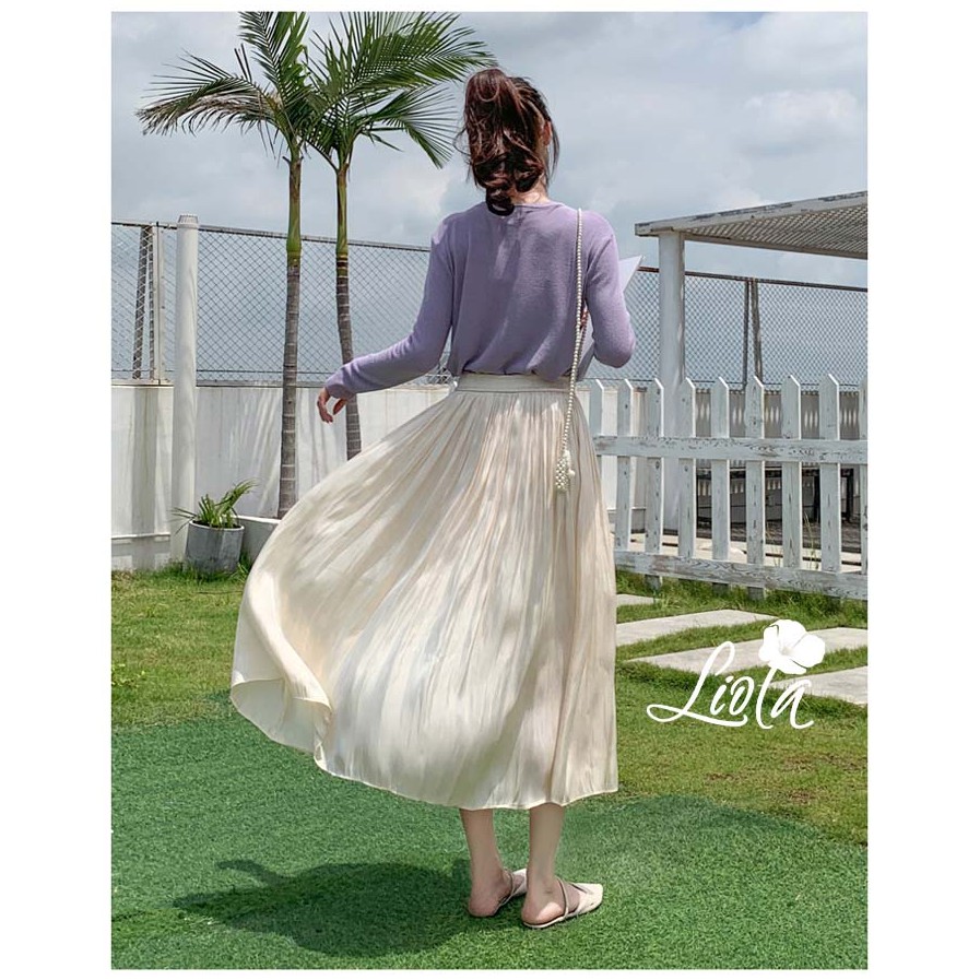 Chân váy dài midi nhúm xếp ly dáng xoè rộng chất liệu oganza ánh tơ lấp lánh trước ánh sáng Hot 2021 by Liola | BigBuy360 - bigbuy360.vn
