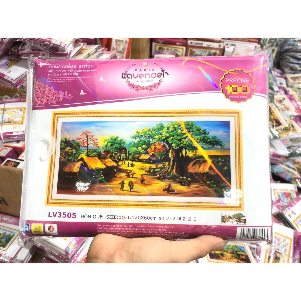 Tranh thêu đồng quê KT:120x60cm,160x70cm,Tranh chưa thêu.Tặng kéo và xỏ chỉ.