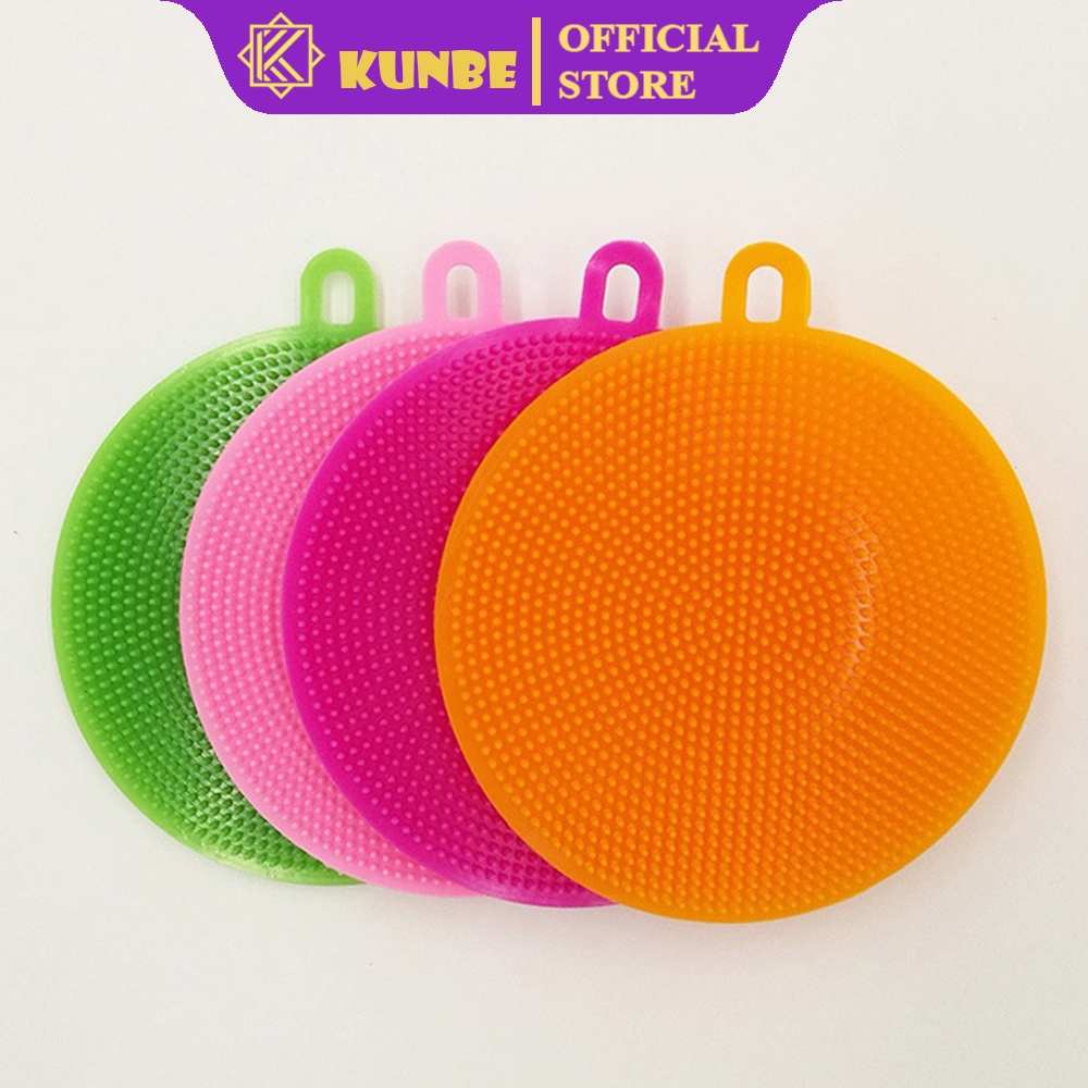 Miếng Rửa Chén Bát Silicone KUNBE, Cọ Sạch Xoong Nồi Mềm Mại Có Móc Treo Tiện Dụng Đa Năng