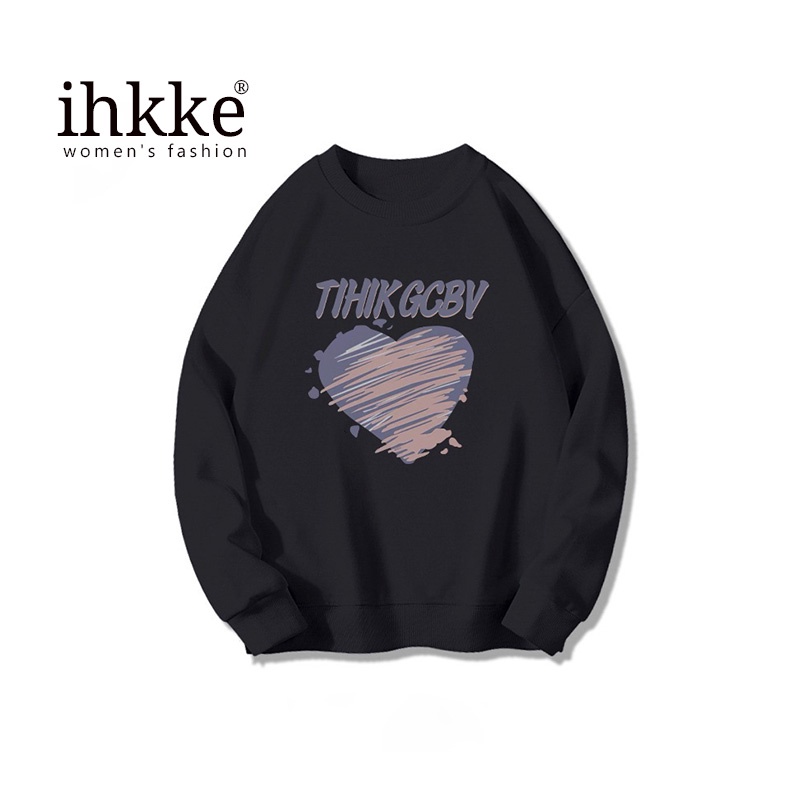 Áo nỉ nữ ihkke dài tay cổ tròn dáng rộng thời trang Hàn Quốc