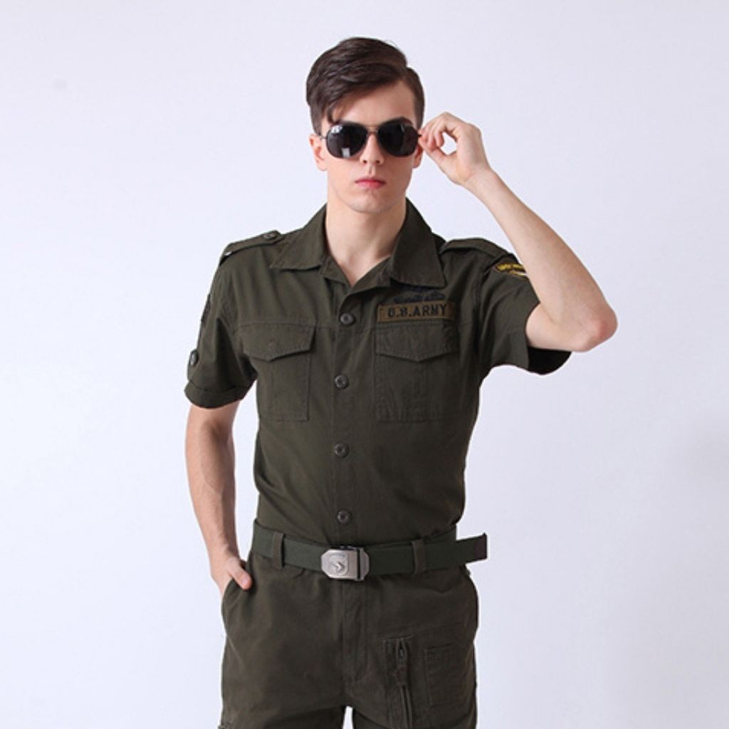 Áo sơ mi nam phong cách lính army (xanh) NoBrand