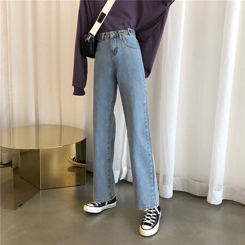 Quần Jeans Nữ Lưng Cao Ống Rộng Thời Trang Hàn 2018