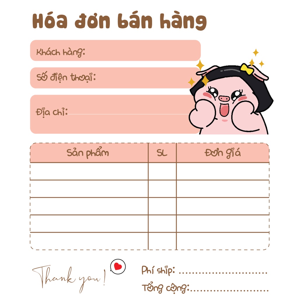 Hóa Đơn Bán Hàng Mini 1 Liên HEO XINH
