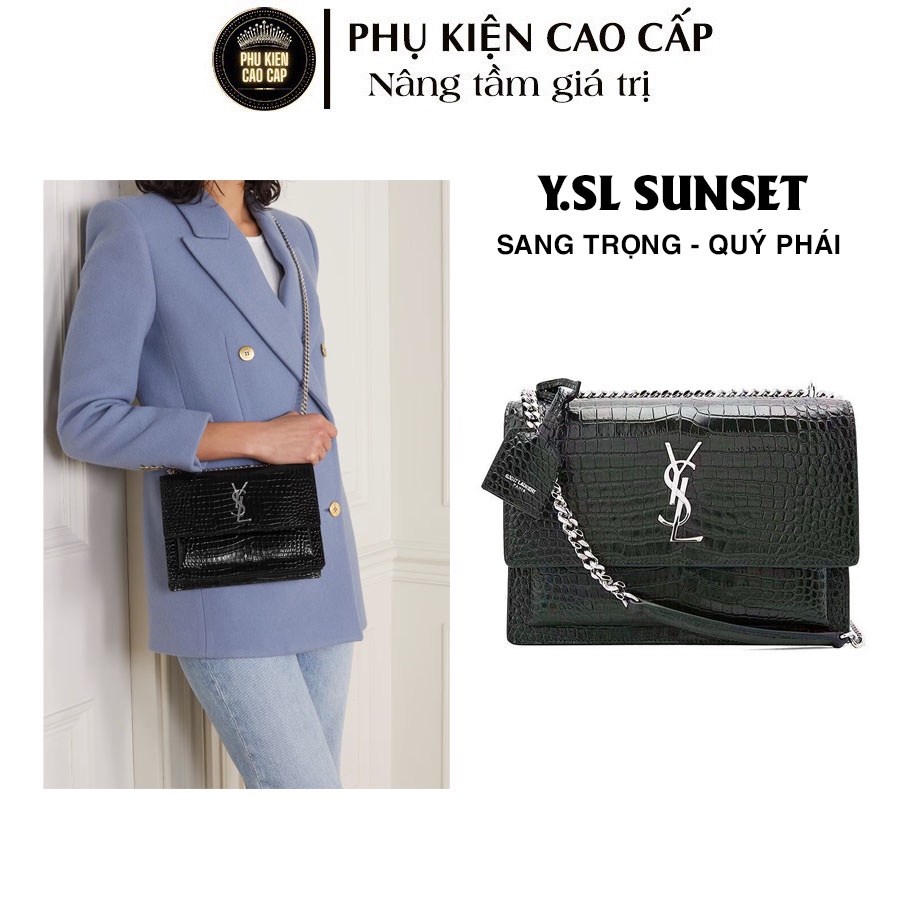 Túi xách đeo chéo kẹp nách dây xích Y-S-L Sunset chất da vân cá sấu sang trọng