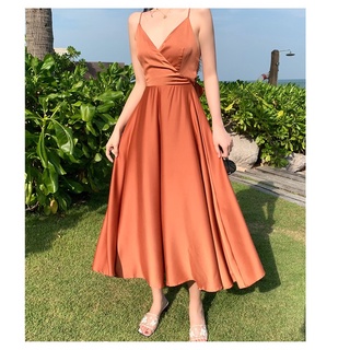 Đầm maxi hở lưng nơ buộc sau lụa quảng châu
