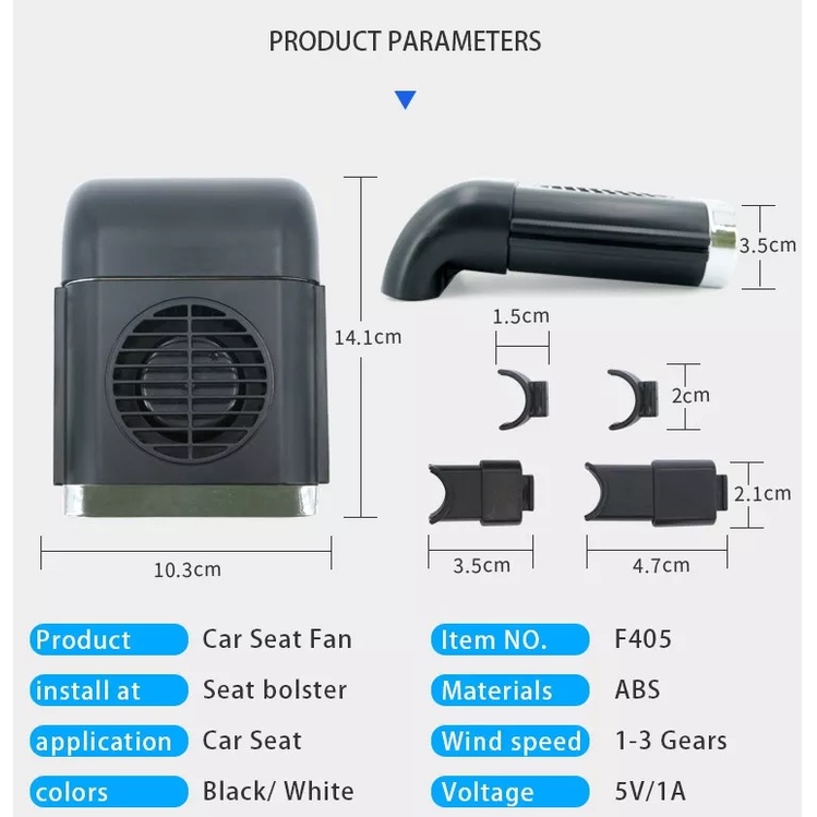 Quạt ô tô USB 3 tốc độ làm mát gắn chỗ tựa đầu và lưng ghế sau xe hơi/xe tải/xe SUV