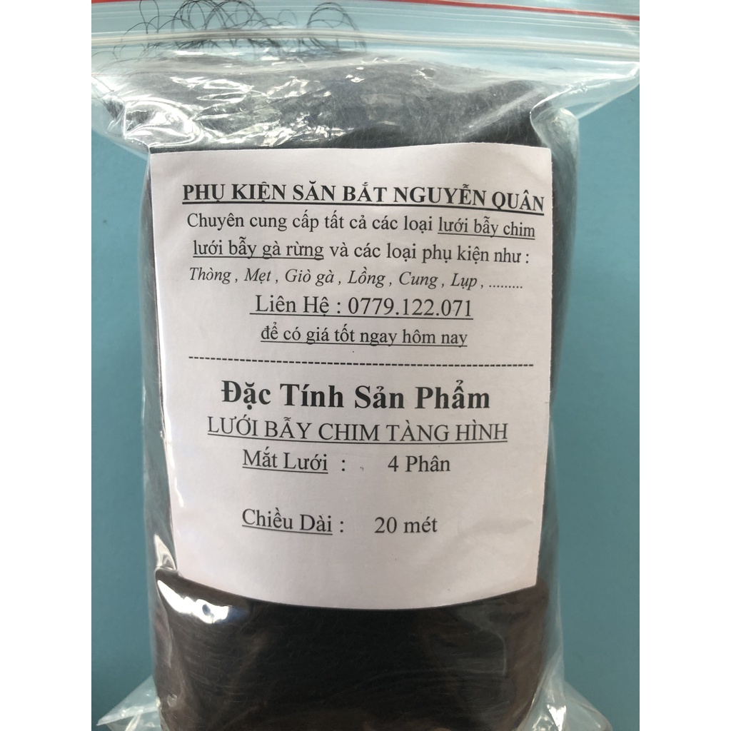 20m lưới Tàng hình bẫy Tổng hợp chim Sẻ, Chào mào ,Dơi, Trao Trảo,... các loại chim tầm trung, mắt lưới 4 phân, cao 6m.