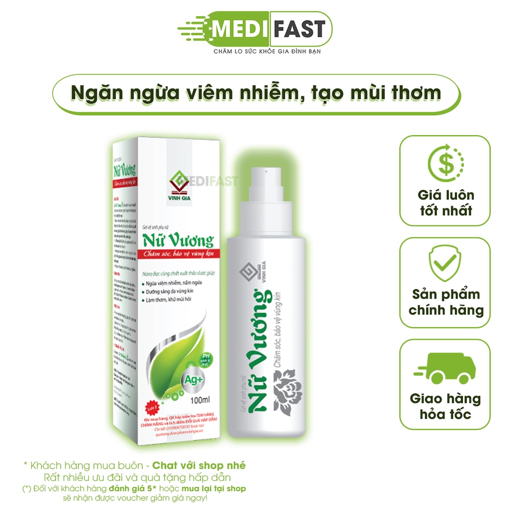 Dung dịch vệ sinh Nữ Vương Lọ 100ml  Mua 10h tặng 1h bằng tem tích điểm, ddvs xịt nước rửa phụ khoa có nano bạc