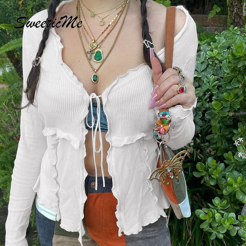 Áo Thun Cardigan Tay Dài Cổ Chữ V Hở Lưng Gợi Cảm Hàng Mới Dành Cho Bạn Nữ