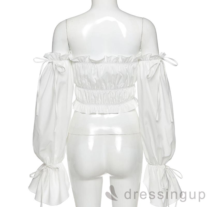 Áo Thun Nữ Trễ Vai Tay Loe Màu Trơn