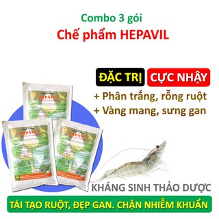 3 gói Thảo Dược HEPAVIL dứt điểm bệnh rỗng ruột, phân trắng, vàng mang, sưng gan trên Tôm, Cá, Ếch
