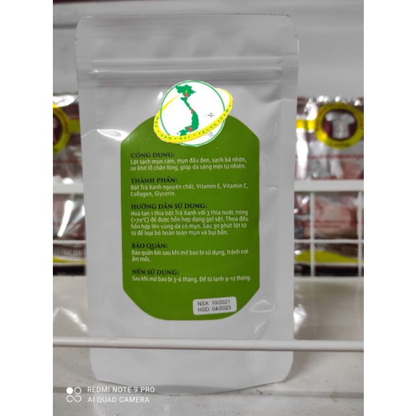 Bột lột mụn than tre/trà xanh organic 10 - 50g