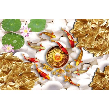 Tranh treo tường phong thủy đàn cá chép tài lộc chất liệu tráng gương cao cấp