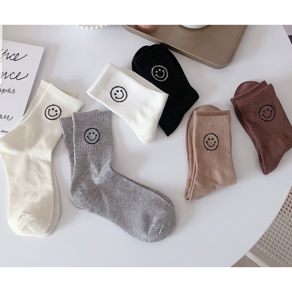 Tất mặt cười Vintage nâu cotton