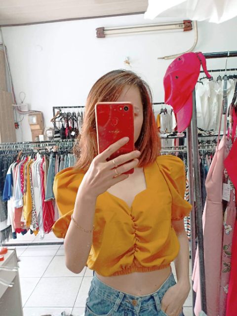 ÁO CROPTOP NHÚN NGỰC TAY PHỒNG
