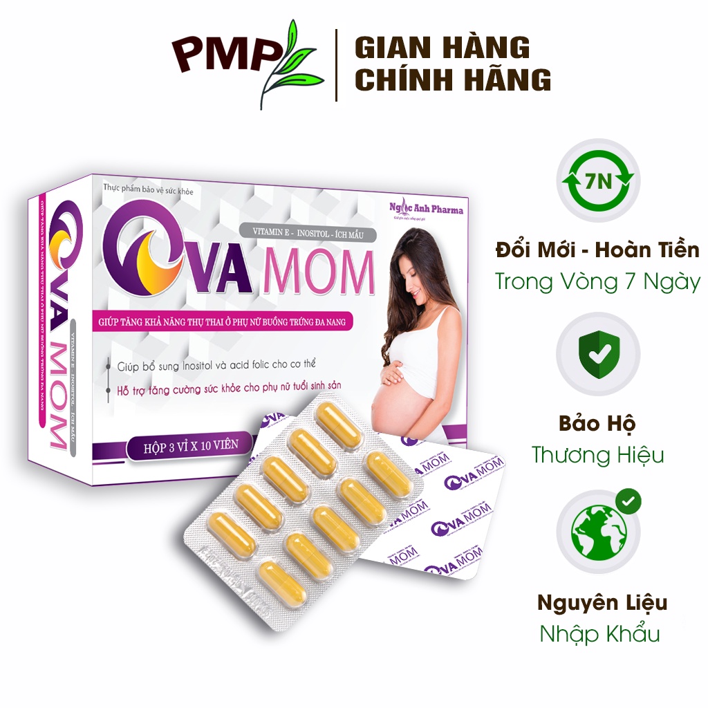 Combo 2 Hộp Bổ Trứng Ova Mom PMP Hỗ Trợ Mang Thai, Trứng Khỏe, Đa Nang Buồng Trứng, Điều Hòa Kinh Nguyệt( 60 viên)