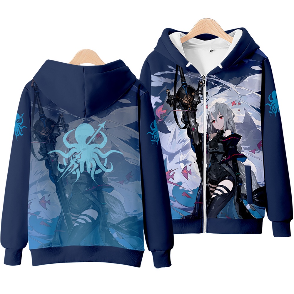 Áo Khoác Hoodie Tay Dài Dáng Rộng Có Khóa Kéo In Hình Arknights SKADI / LAPPLAND / BLUE POISOX / Leifzi 3D Thời Trang Nhật Bản Cho Nam Và Nữ