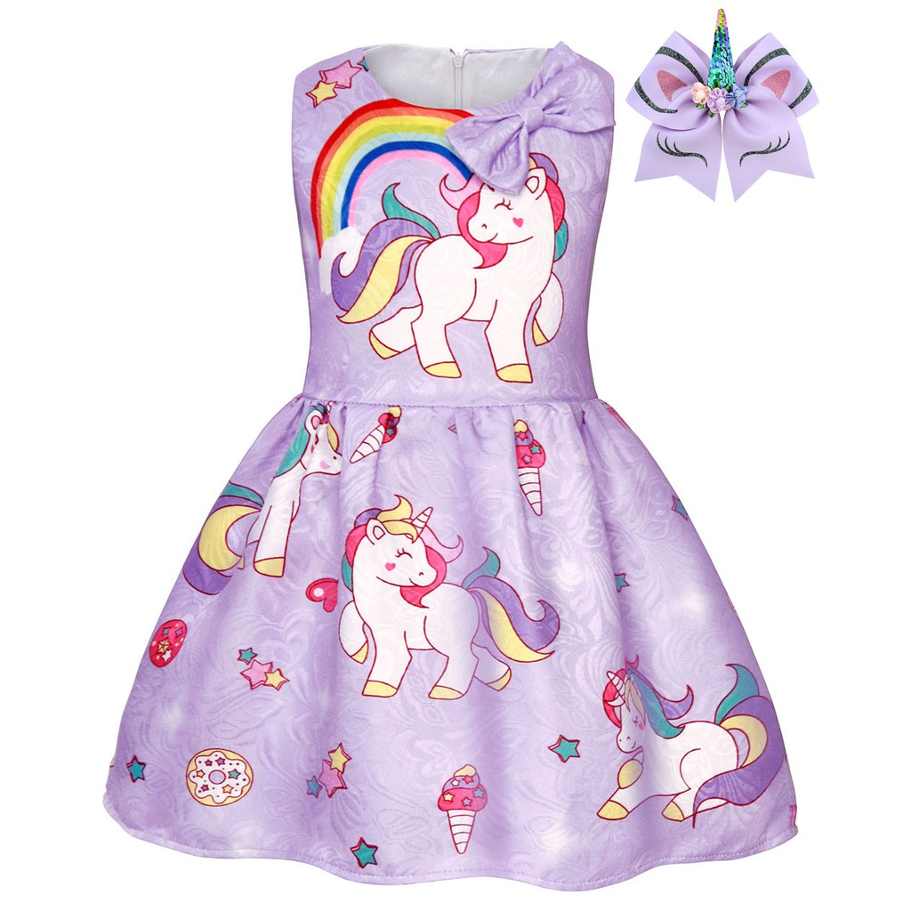 Christmas Unicorn Dress Rainbow Baby Girl Clothes Cartoon Print Cotton Accessories Simple