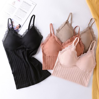 Áo Bra 2 Dây Dáng Dài Viền Ren Chất Mềm Mịn