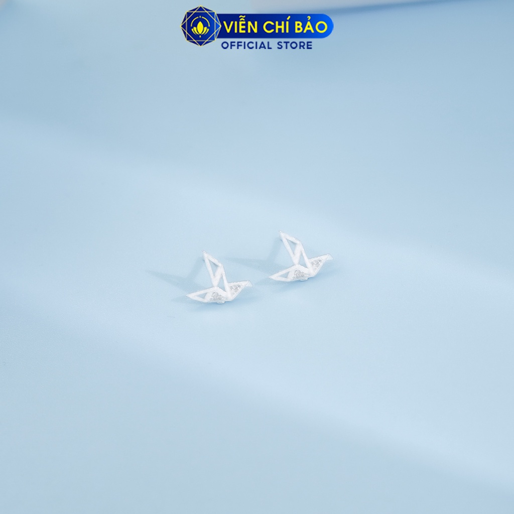 Bông tai bạc nữ hạc giấy đính đá chất liệu bạc 925 thời trang phụ kiện trang sức Viễn Chí Bảo E070