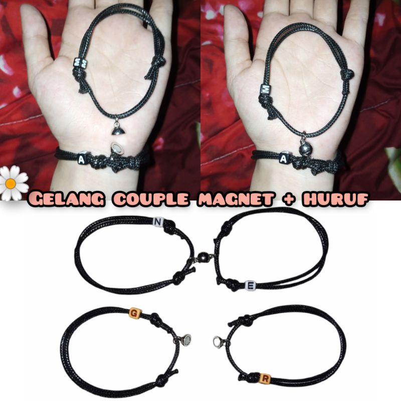 (Diolyn.Id) Vòng Tay Cặp Đôi Từ Tính + Chữ Cái / Bảng Chữ Cái / Bảng Chữ Cái | Vòng Tay Cặp Đôi Bằng Da Màu Đen/Trắng/Nâu/Nâu Chống Nước Cho Cặp Đôi