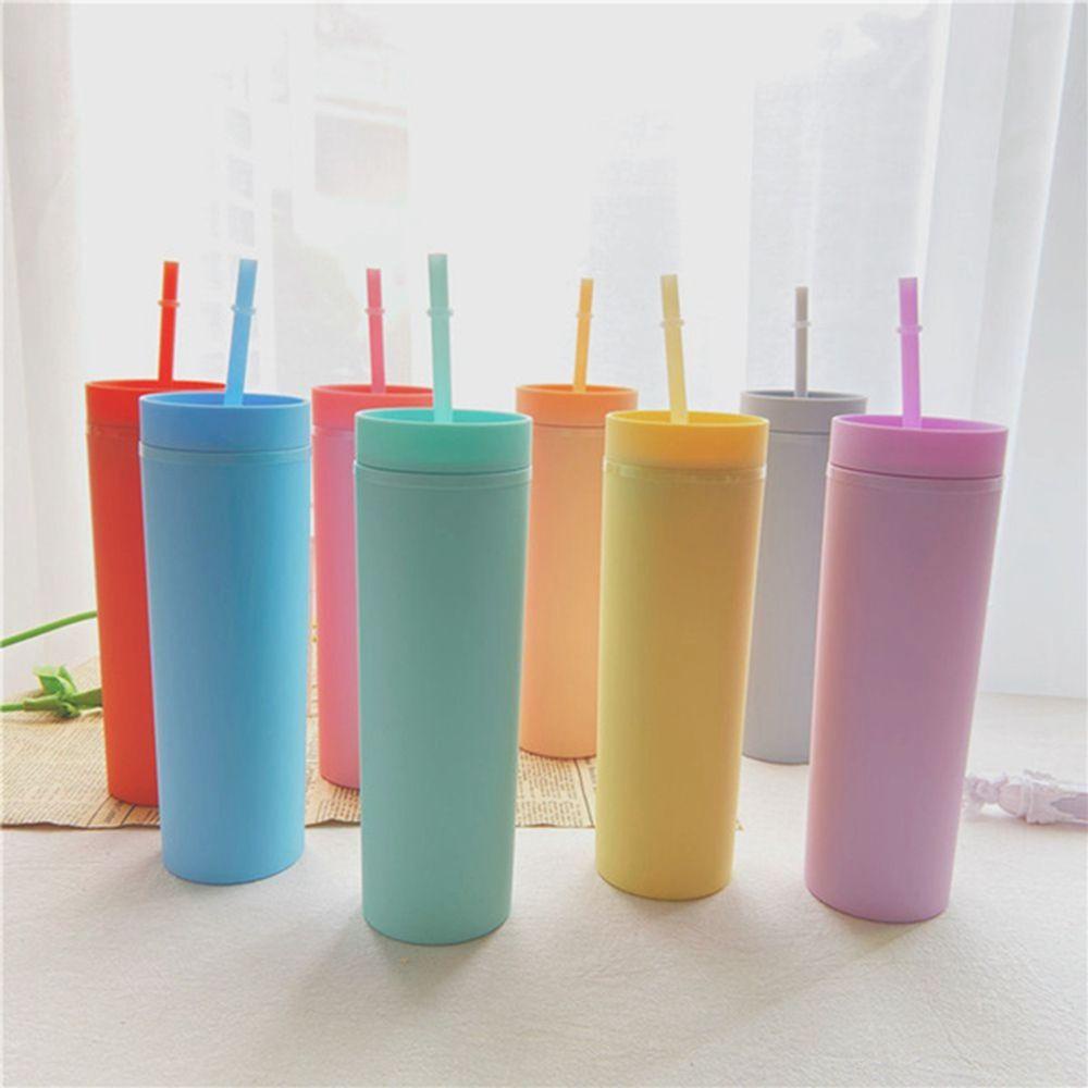Bình Nước Nhựa Hai Lớp Kèm Ống Hút 16Oz Thiết Kế Thanh Lịch