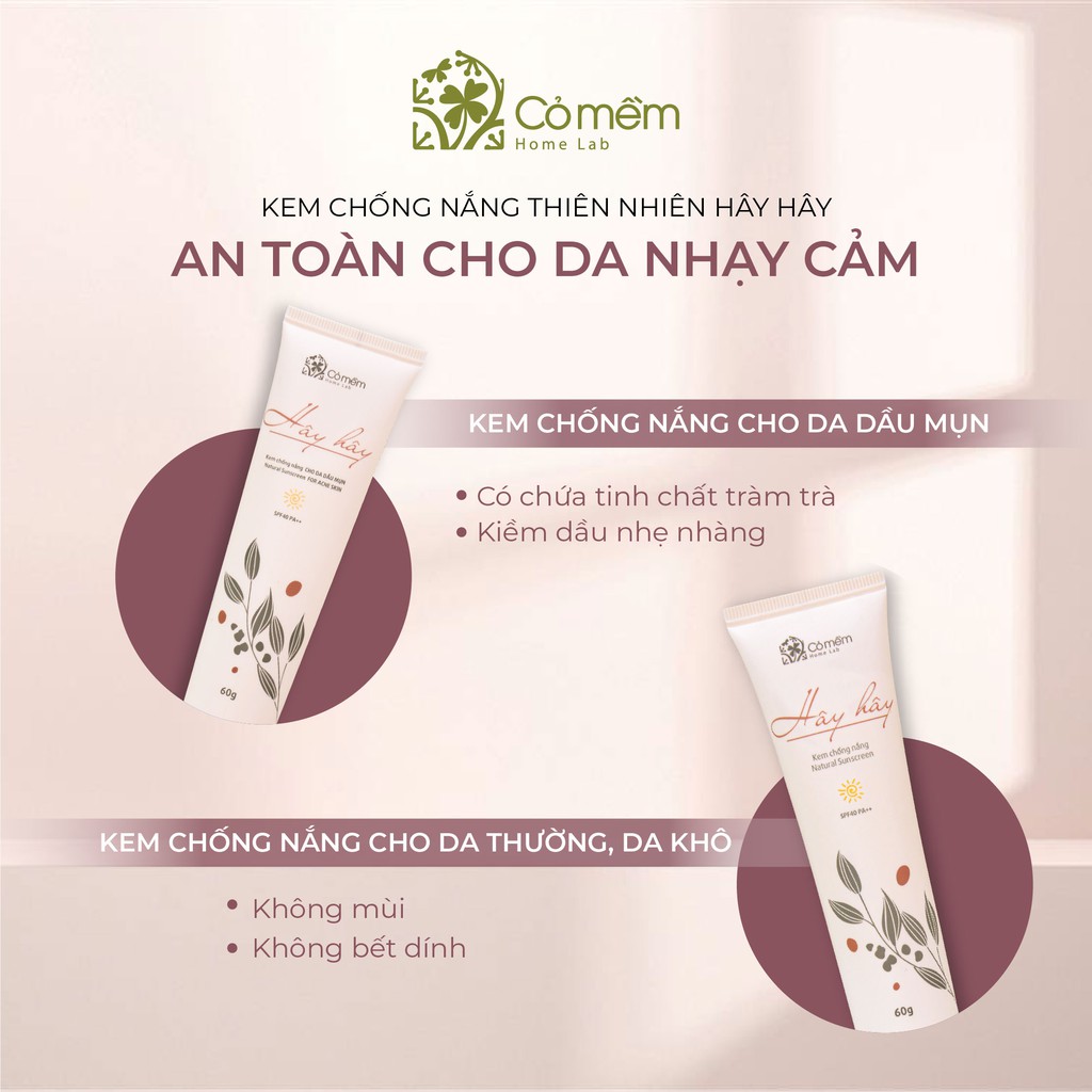 Kem Chống Nắng Thiên Nhiên Thấm Nhanh An Toàn Cho Da Hây Hây SPF 40, PA ++ Cỏ Mềm 60g