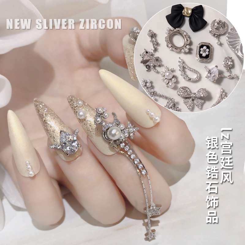 Phụ Kiện Trang Trí Móng Tay Nghệ Thuật Hình Đôi Cánh Bằng Bạc Zircon