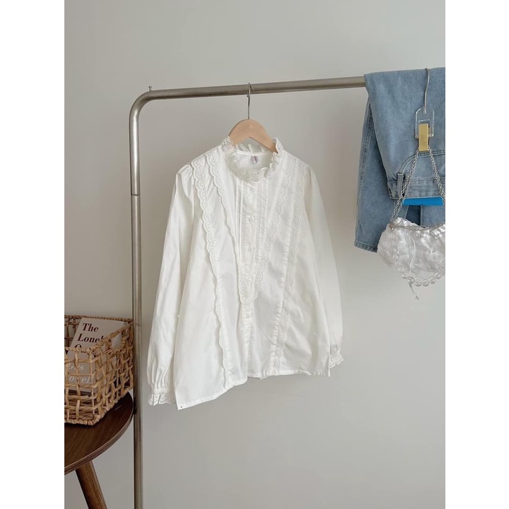 [ẢNH THẬT] Sơ Mi Cổ Ren Tiểu Thư Đi Học Công Sở Dáng Rộng Dễ Thương chất Đẹp Vintage