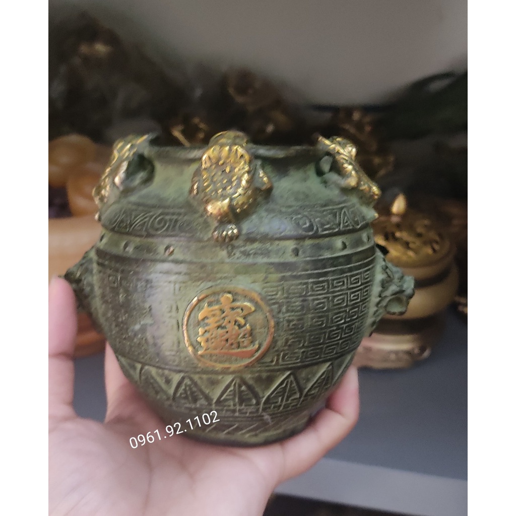 Hũ tài lộc thiềm thừ bằng đồng hũ cóc vàng cóc xanh bằng đồng phong thủy 10cm