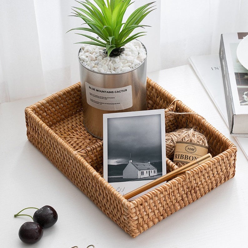 Khay chia ngăn mây tre đan, kích thước 26x19x6